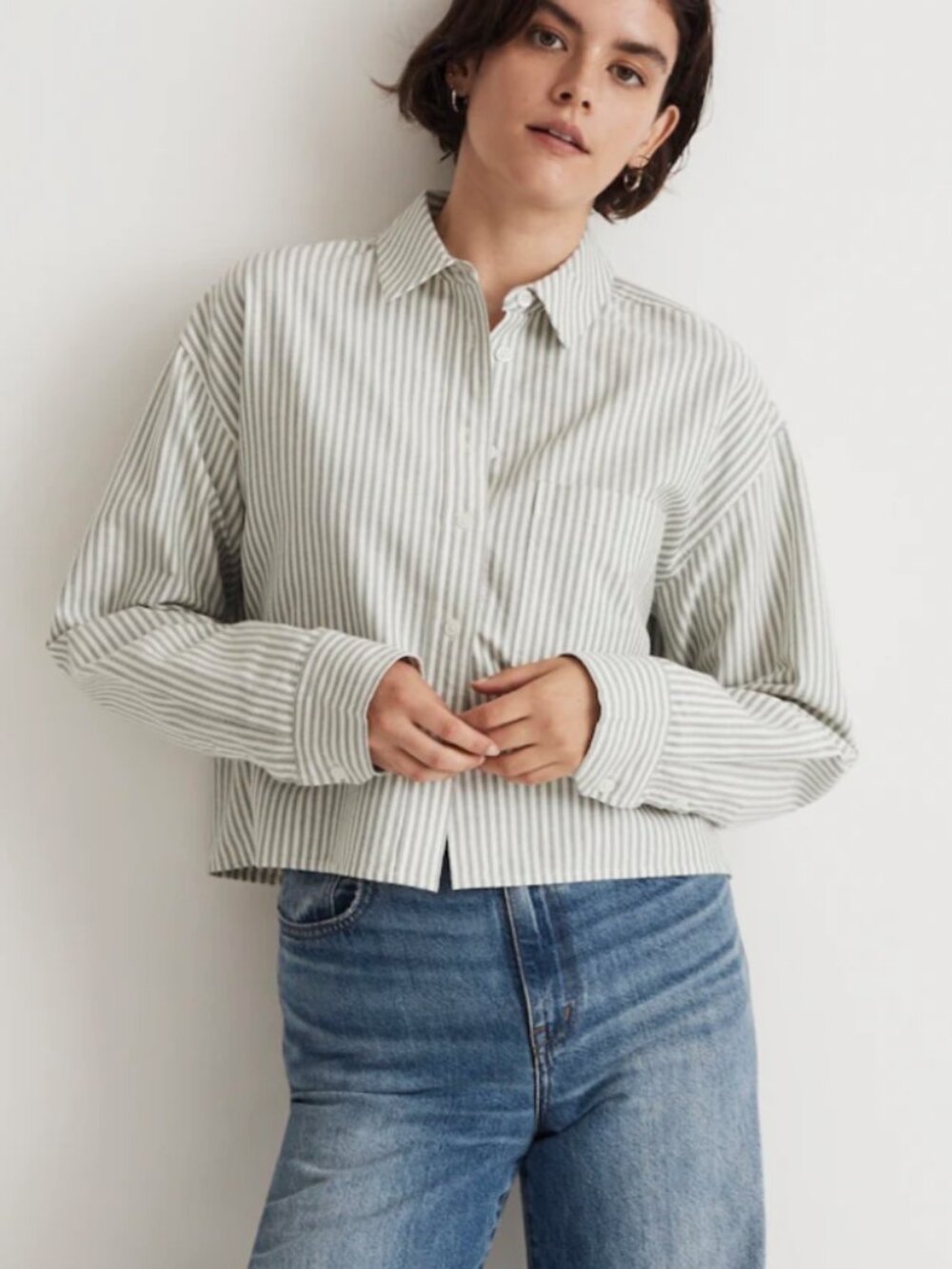 Madewell The Signature Oxford Crop Shirt Oversized in Spruce Size S